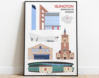 Islington London Borough Print A4 - Travel Wall Art Print, Islington Gift, Holloway, Arsenal, Camden