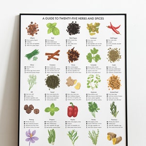 Herbs and Spices Guide Poster A4/A3/A2 - Kitchen Print, Food Wall Art, Recipes, Cooking Decor, Dining Room, Home Print