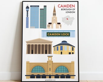 Camden London Print A4 - Travel Wall Art Print, Camden Print Gift, Camden Lock, British Museum, Highgate, King's Cross