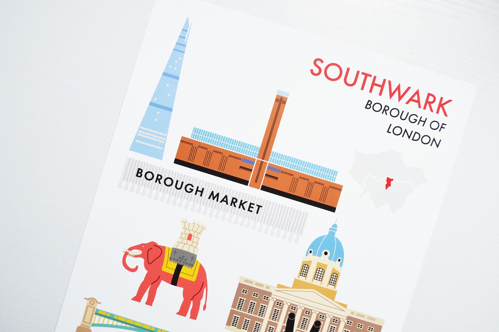 Southwark Borough of London Poster A4/A3 Travel Wall Art, Southwark