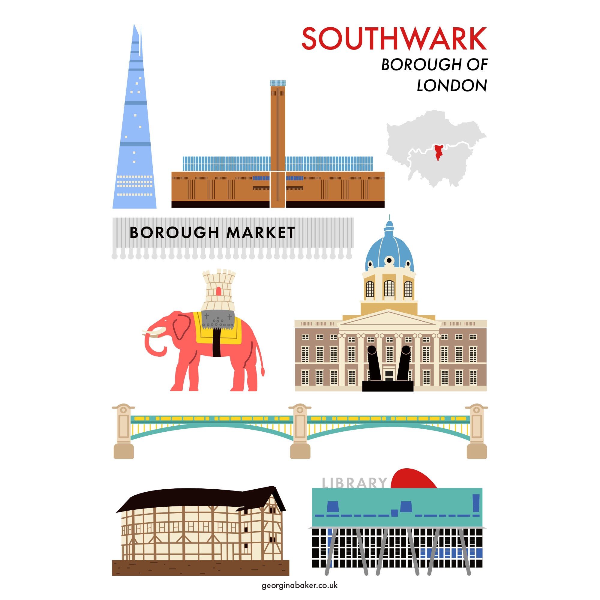 Southwark Borough of London Poster A4/A3 Travel Wall Art Etsy