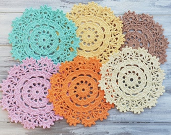 Crocheted mini doilies, 1 doily or Set of 2 , 4  or 6, wedding decorations, Crochet Lace Doily, Mini doily, Small doily, many colors