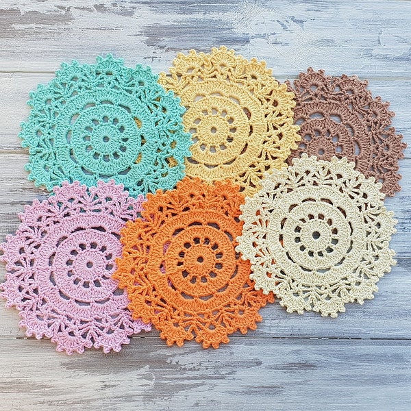 Crocheted mini doilies, 1 doily or Set of 2 , 4  or 6, wedding decorations, Crochet Lace Doily, Mini doily, Small doily, many colors