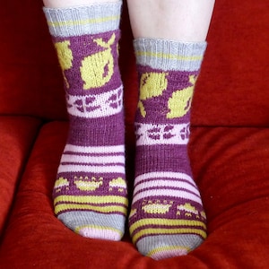 STRICKBLATT PDF-Version zum Ausdrucken - Französisch - Muster Socken Zitronen etc...