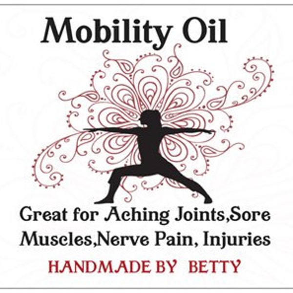 Mobility Oil  a healing oil for injuries, pain,  swollen feet, aching joints,muscle cramps,and so much more.  Great for entire body .