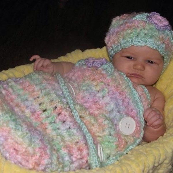 CROCHET PATTERN - Crochet Baby Swaddler Cocoon and Hat Set in Newborn & 3-6 Month Sizes / Crochet Baby Cocoon / Crochet Swaddle / Baby Wrap