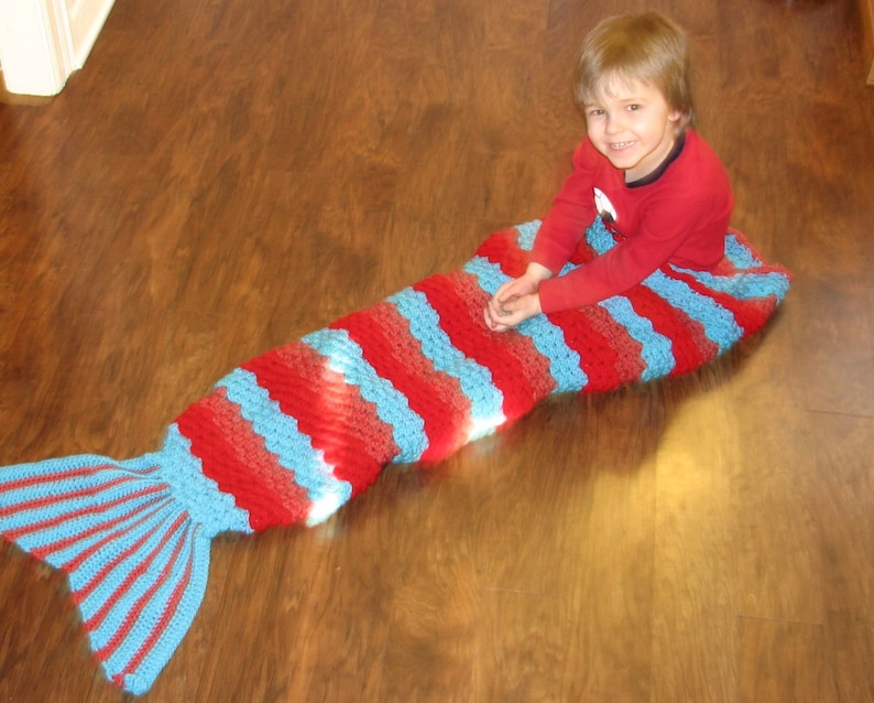 CROCHET PATTERN Mermaid Tail Afghan / Mermaid Blanket / Mermaid Cocoon with Smooth Scale Stitch / No Crocodile Stitch CHILD Size image 5