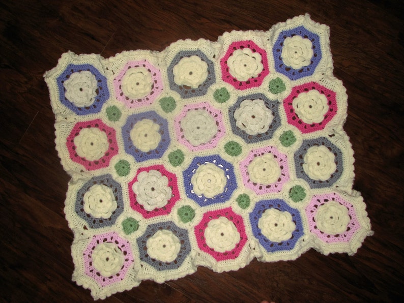 CROCHET PATTERN Allison Rose Baby Afghan Pattern / Crochet Octagon Granny Squares / Crochet Baby Blanket Pattern / Rose Baby Blanket image 2