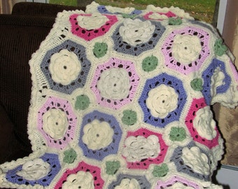 CROCHET PATTERN - Allison Rose Baby Afghan Pattern / Crochet Octagon Granny Squares / Crochet Baby Blanket Pattern / Rose Baby Blanket