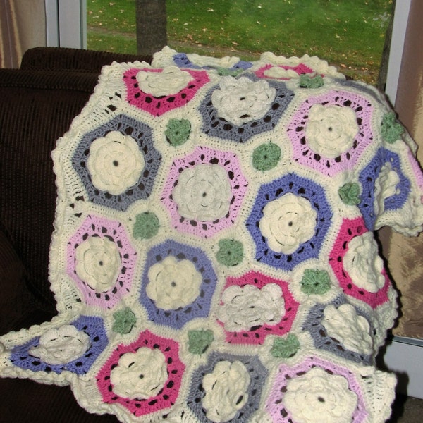 CROCHET PATTERN - Allison Rose Baby Afghan Pattern / Crochet Octagon Granny Squares / Crochet Baby Blanket Pattern / Rose Baby Blanket