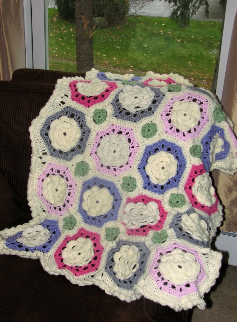 CROCHET PATTERN Allison Rose Baby Afghan Pattern / Crochet Octagon Granny Squares / Crochet Baby Blanket Pattern / Rose Baby Blanket image 1