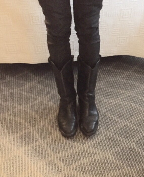 Vintage biker western cowboy boots black leather s