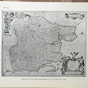 1965 vintage kaart illustratie, de nieuwe wereld, Essex in de Novus Atlas van Jan Jansson, 1646, vintage wereldkaart, antieke wereldkaart, kaart afdrukken