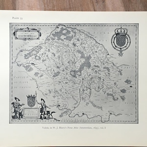 Illustration de carte vintage de 1965, Le Nouveau Monde, Valois dans W.J. Novus Atlas de Blaeu, carte du monde vintage, carte du monde antique, impression de carte