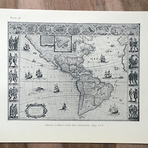 Illustration de carte vintage de 1965, Le Nouveau Monde, l’Amérique dans le Novus Atlas de Blaeu Amsterdam 1646