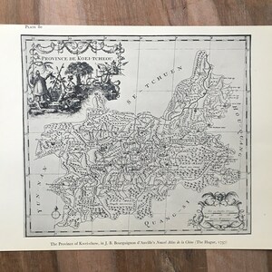 1965 vintage kaart illustratie, nieuwe wereld, provincie Kwei-chow, Nouvel Atlas de la Chine, vintage wereldkaart, antieke wereldkaart, kaart afdrukken