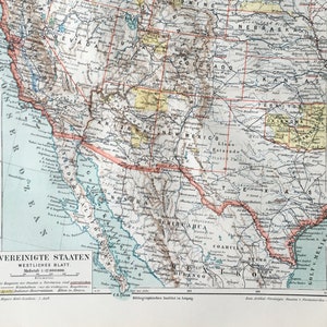 1895 originele antieke lithografie met kaart van de Verenigde Staten van Amerika, vintage print