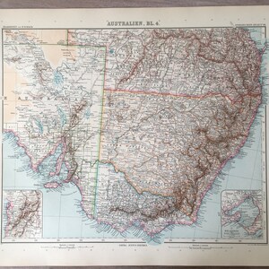 1906 Vintage gegraveerde kaart van Australië, gedetailleerde historische kaart, antieke originele print