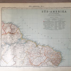 Mapa de América del Sur de 1906 - Impresión original antigua