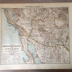 1906 Vintage Amerika kaart, Arizona, Californië, gedetailleerde historische gebiedskaart, originele antieke print