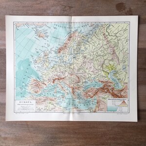 1895 Original antike Landkarte Lithographie, Europa-Kartendruck, Geschichtskarte, Vintage-Kartendruck, antike Geographie, antike detaillierte Gebietskarte
