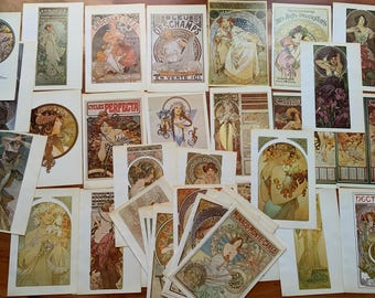 ca. 1976 MEGA-Set mit 66 Mucha-Drucken und Postkarten, Alfons Mucha ACADEMY EDITION