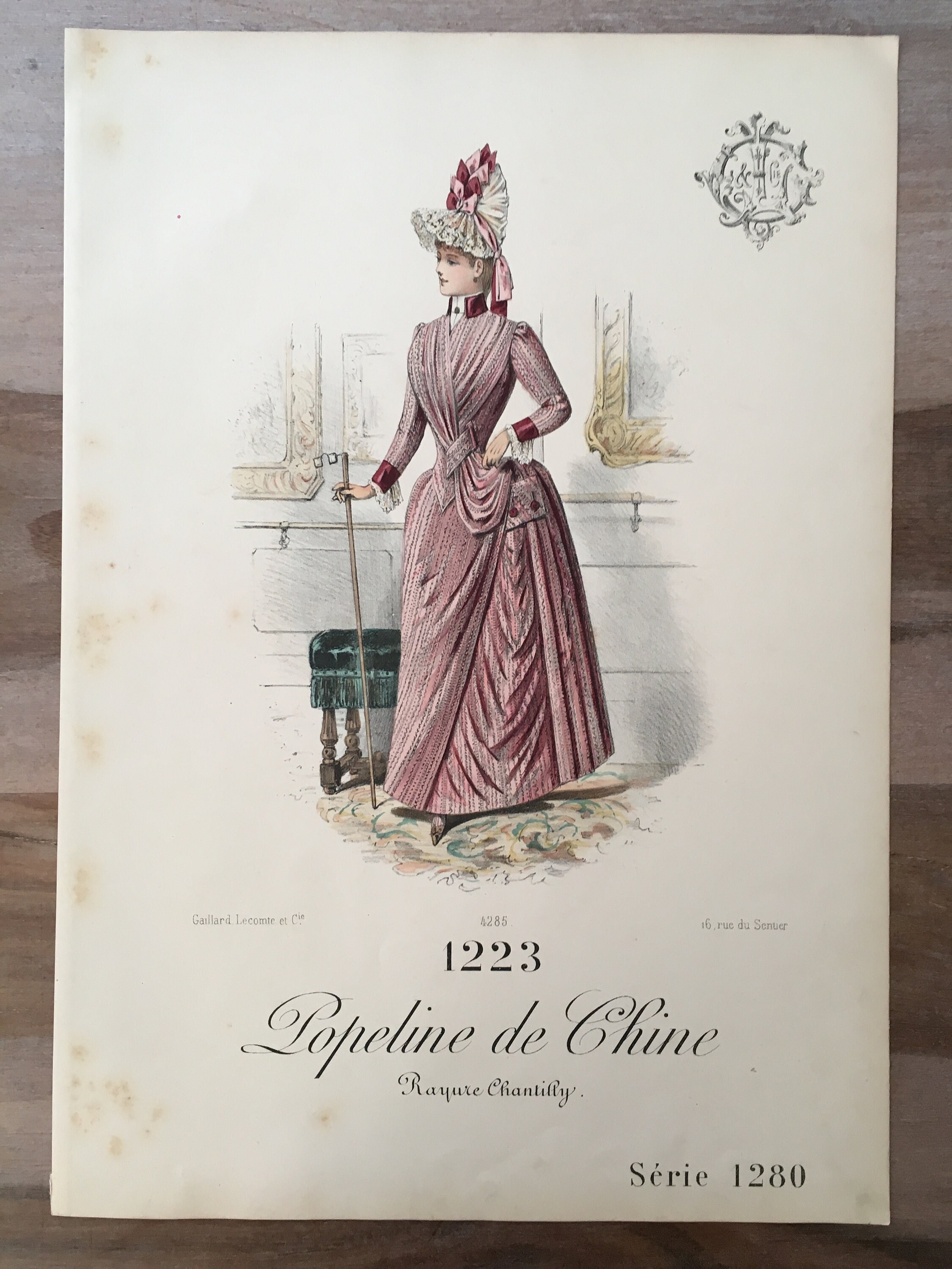1888年製 大型アンティーククロモリトグラフ 女性ファッション 