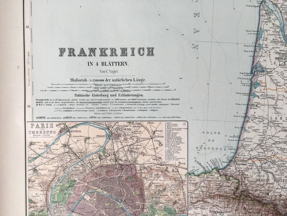 1906 Large France Map, Antique Original Print, Engraved Map