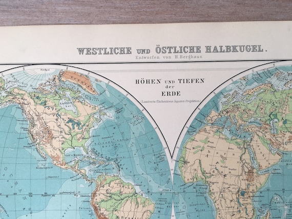 1906 年の西半球と東半球のアンティーク地図、旧世界の本物の地図