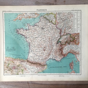 1906 antieke kaart van Frankrijk, authentieke kaart van oud Europa, historische kaart van Frankrijk
