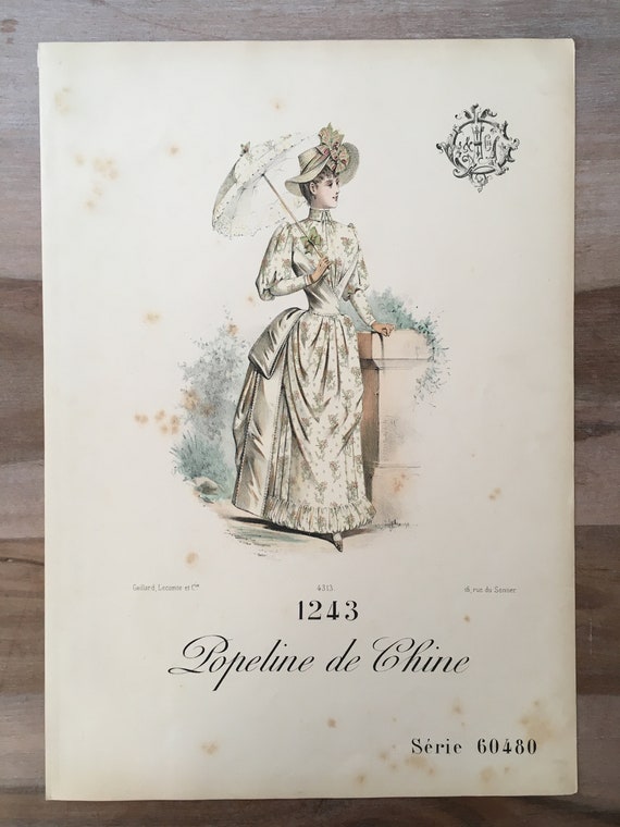 アンティーク版画19世紀 フランス ファッションプレート 額装 手彩色リトグラフ アンティーク版画 19世紀 フランス ファッションプレート 額装手