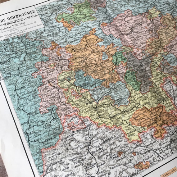 Art & Collectibles Saxon Duchies Print 1895 Original Antique Map
