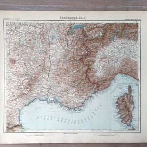 1906 grote kaart van Frankrijk, antieke originele print, gegraveerde kaart, gedetailleerde historische gebiedskaart, decoratieve kaart, antieke atlasprint