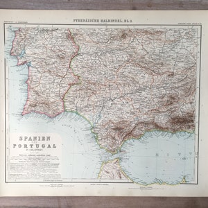 1906 Grandes montagnes des Pyrénées, carte de la péninsule ibérique, imprimé original antique