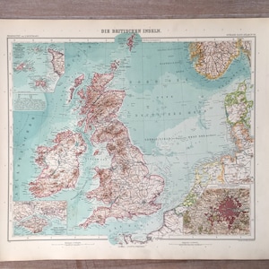 1906 Mapa antiguo de las Islas Británicas, Gran Bretaña e Irlanda mapa auténtico, mapa histórico de Inglaterra, Escocia, Gales