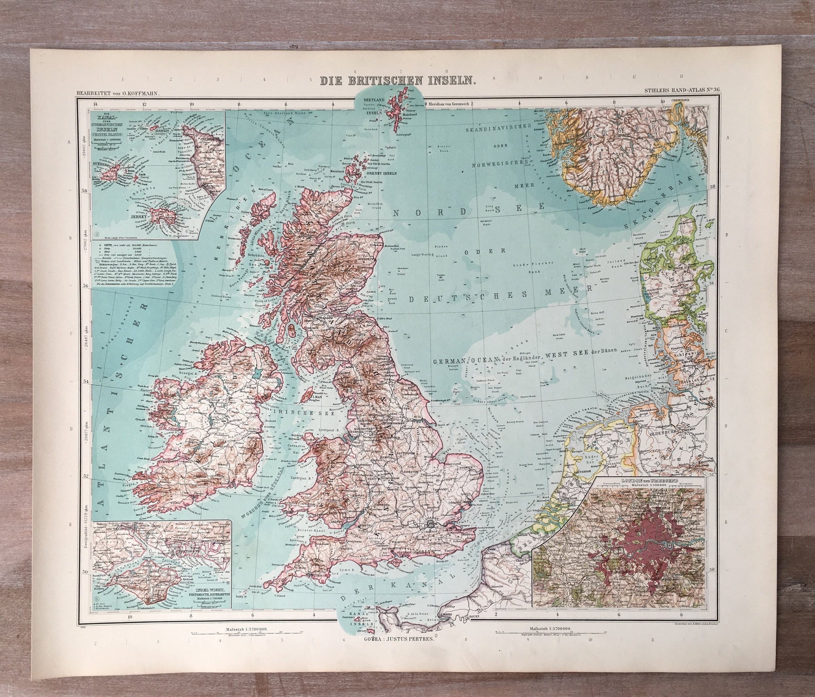 1906 年のイギリス諸島のアンティーク地図、グレート ブリテンおよび
