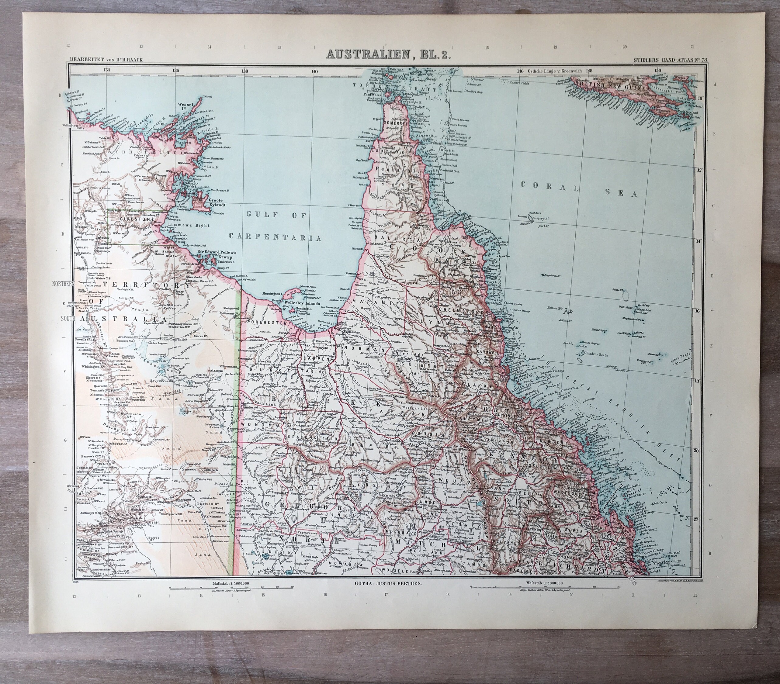 オーストラリア古い地図の絵 1906 年の大きなオーストラリア地図、アンティーク オリジナル