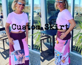 Maxi Skirt made from YOUR Favorite T-Shirts! Long Upcycled T-Shirt Skirt , Custom-Made, All sizes.