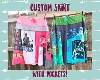 Peasant-Style Skirt Upcycled from YOUR favorite T-shirts, Custom Created - WITH POCKETS!