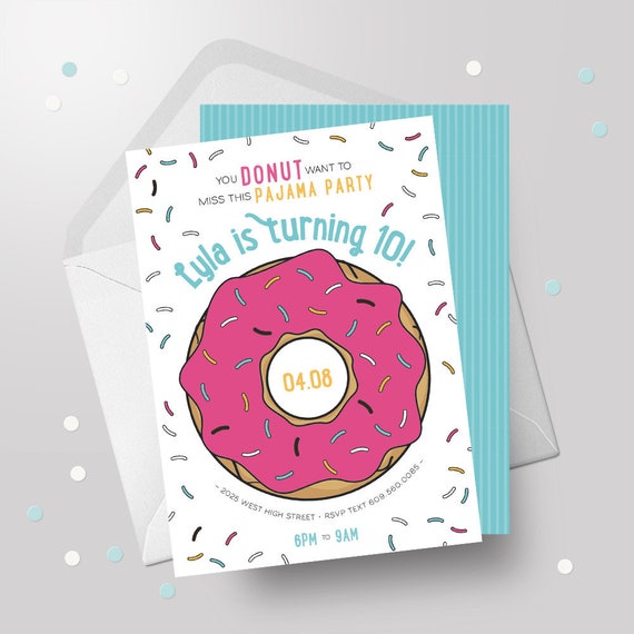 Donut Birthday Invitation - Donut Birthday Party - Donut Invitation - Donuts and Pajamas - Sweet Celebration - PJ Party - Sleepover Il_570xn