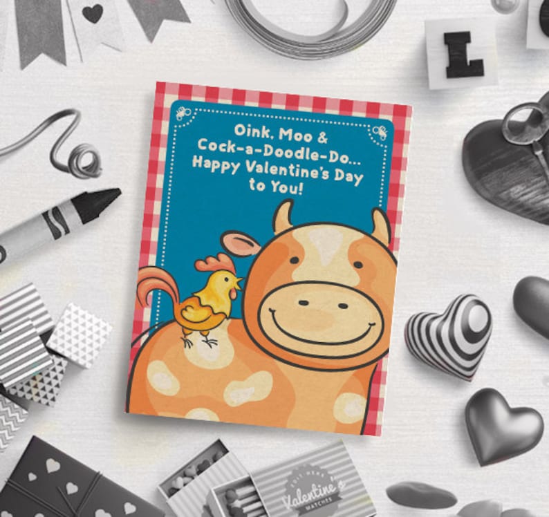 Digital Download Valentine/'s Gift Tags PRINTABLE Farm Themed Valentine/'s Day Card Classroom Cards