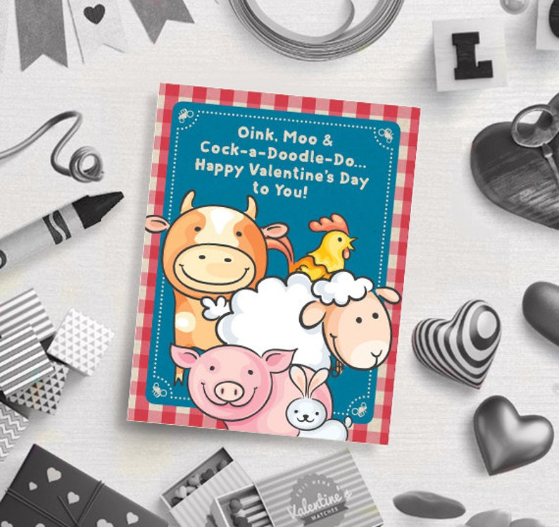 Digital Download Valentine/'s Gift Tags PRINTABLE Farm Themed Valentine/'s Day Card Classroom Cards