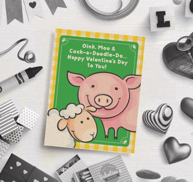 Digital Download Valentine/'s Gift Tags PRINTABLE Farm Themed Valentine/'s Day Card Classroom Cards
