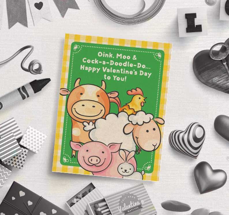 Digital Download Valentine/'s Gift Tags PRINTABLE Farm Themed Valentine/'s Day Card Classroom Cards