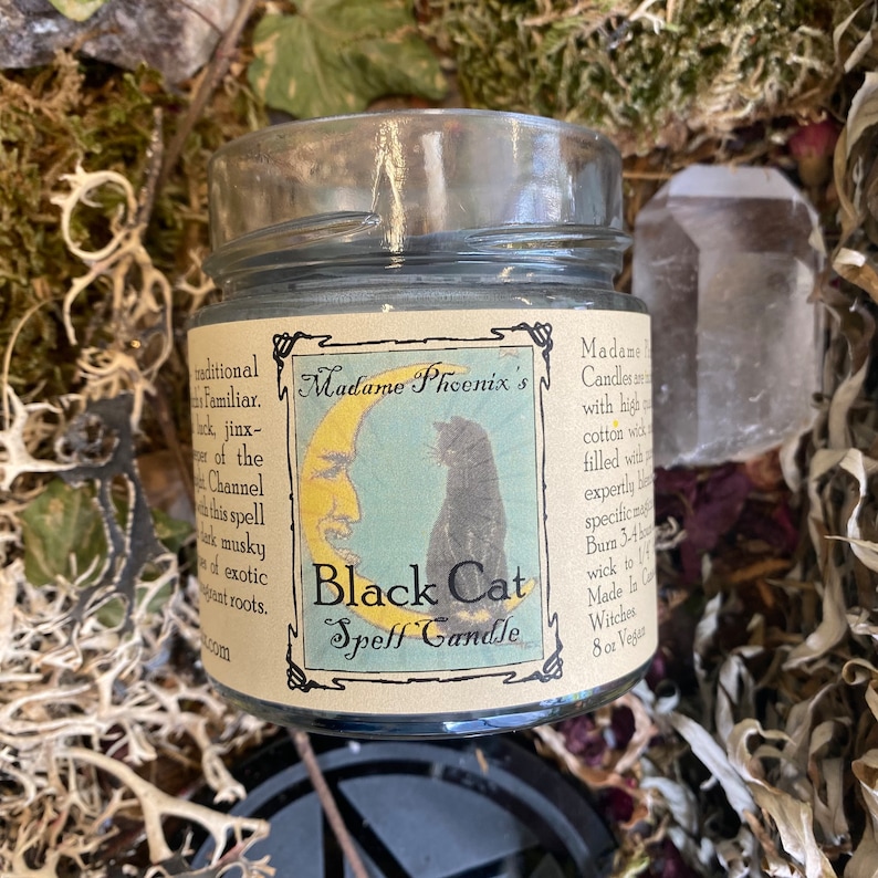 Black Cat Good Luck Hoodoo Spell Magic Candle small 8 fl oz