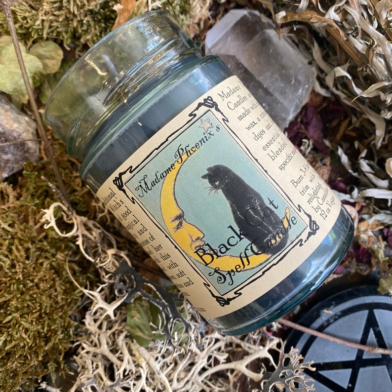 Black Cat Good Luck Hoodoo Spell Magic Candle medium 12 fl oz