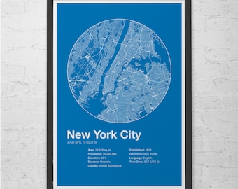 NYC INFO MAP - New York City - Minimalist Map of New York, Infographic, Swiss Style Poster, Modernist Print, Street Map Line Art