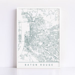 Carte BATON ROUGE LOUISIANE - plan de la ville personnalisable, impression giclée de haute qualité, art minimaliste