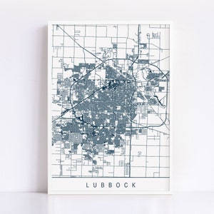 LUBBOCK TEXAS MAP - Plan de la ville personnalisable, impression jet d'encre de haute qualité, art minimaliste