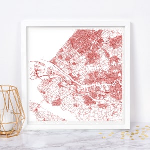 ROTTERDAM KARTE - Fine Art Map Poster - Rotterdam Niederlande Karte Druck, Minimalistische Stadt Karte, Zeitloses Dekor, Klassische Wandkunst, Quadratische Karte